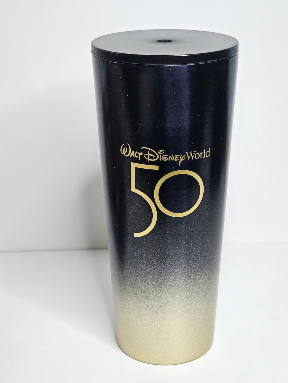 Disney World 50th Anniversary Starbucks Tumbler Cup 24 oz Black Gold Ombre Metal